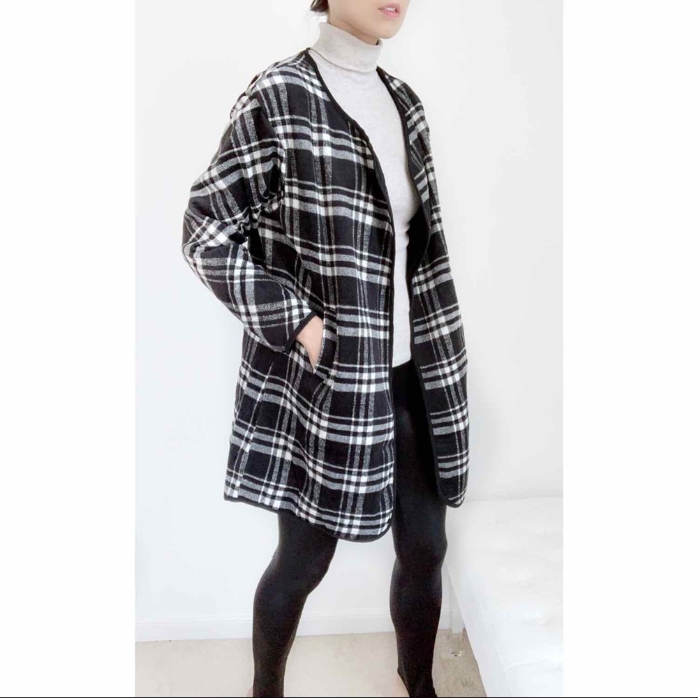 White and Black Plaid Coat - Picture 2 of 13